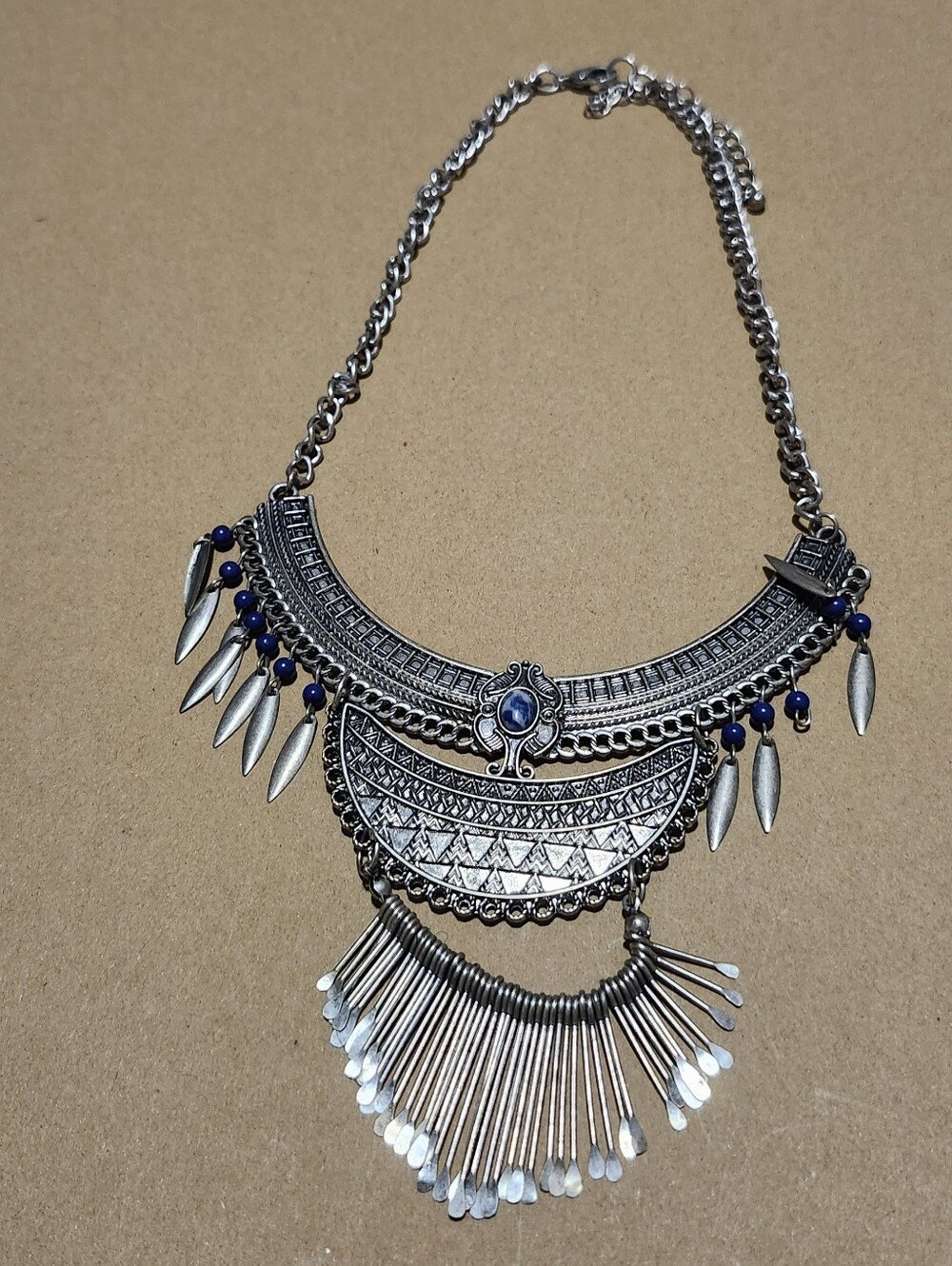 Relativity Silver-Tone Tribal Collar Necklace with Blue Accents